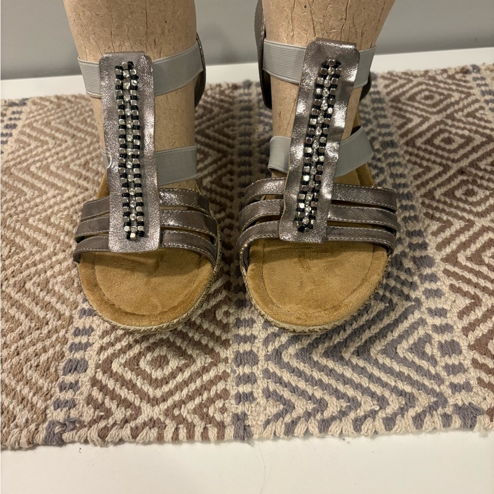 Rieker Silver and Brown Heeled Sandals